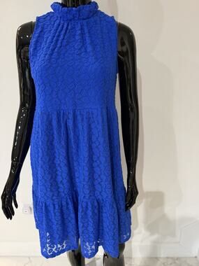Lilly Pulitzer Womens Blue Grotto Leopard Knit Lace Cornelia Swing Dress Size XS